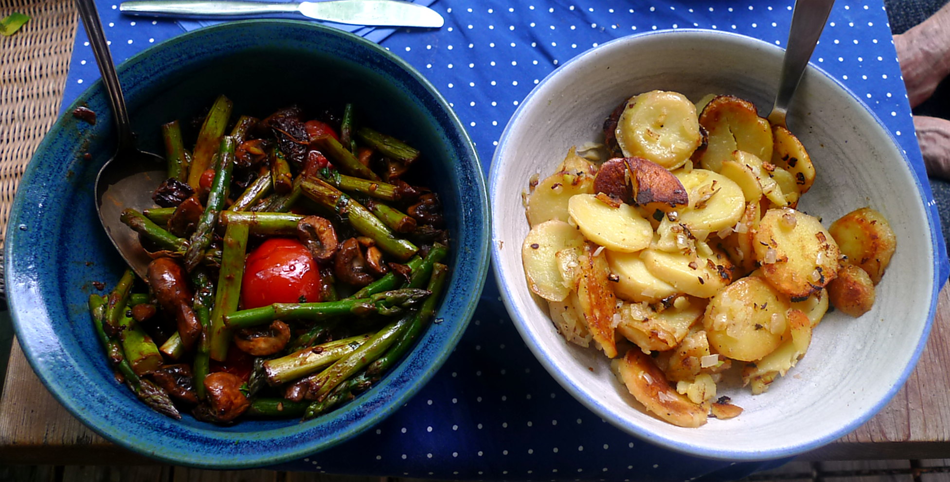 30.5.16 - Grüner Spargel,Champignon,Bratkartoffeln,Gurgensalat (1)