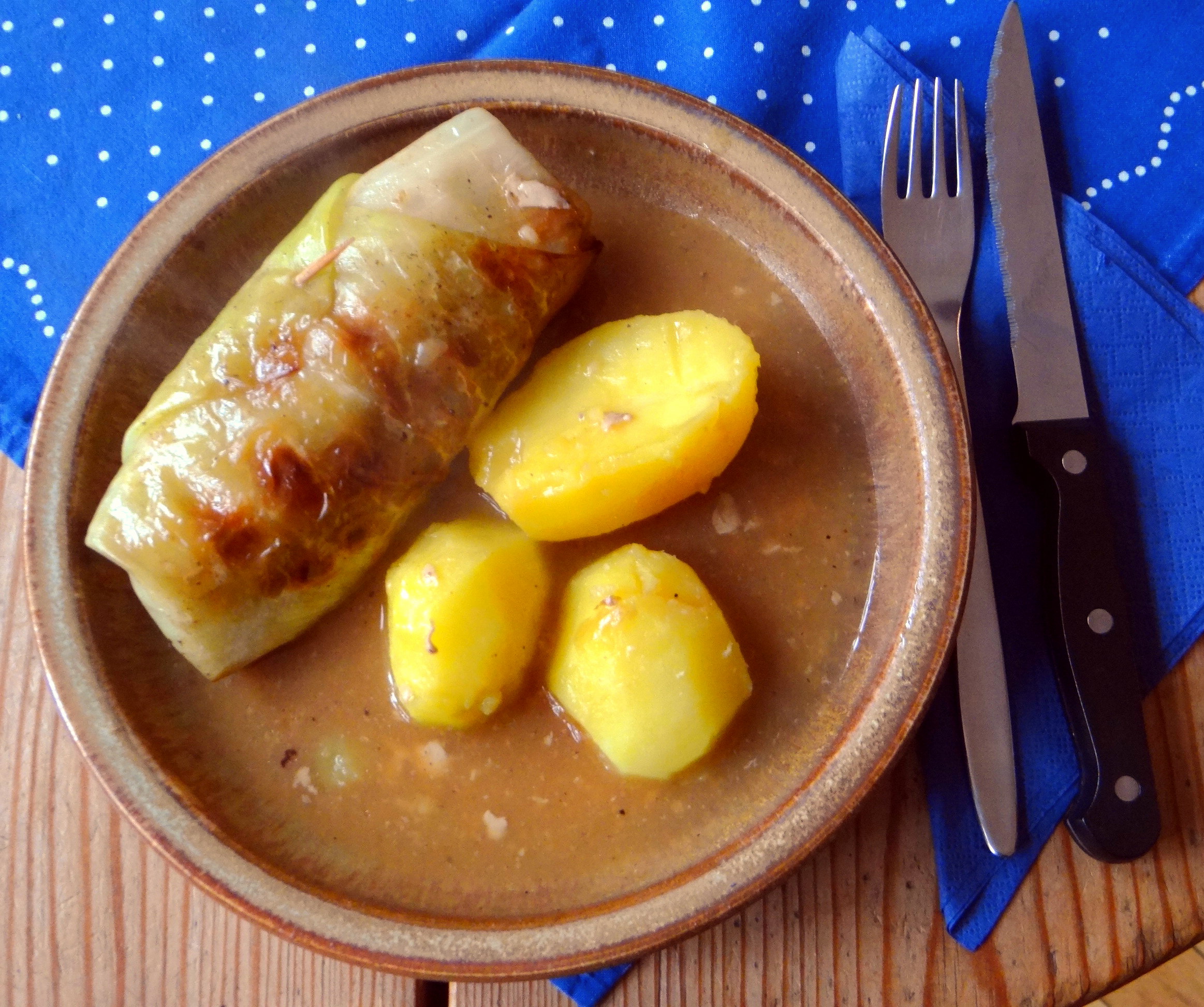 Kohlroulade,Salzkartoffel,Hollunder Pudding (2)