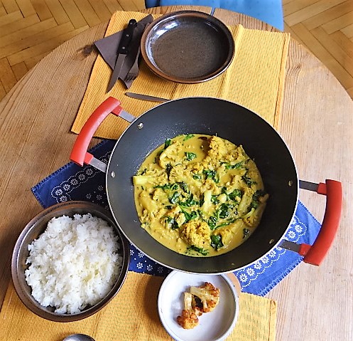 Blumenkohl Curry mit Blattspinat,Jasminreis (4)
