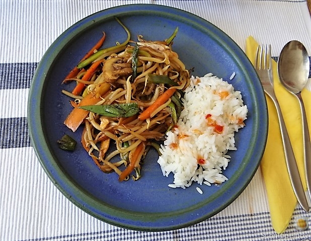 Mungbohnenkeimlinge mit Gemüse,Reis (1).JPG