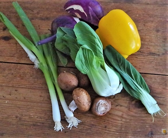 Gedämpftes Gemüse,Käsesauce, Blaue Kartoffeln (7)