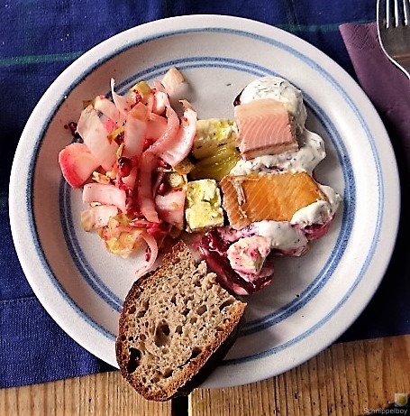 Geräucherte Forelle,Rote Bete, Merrettich-Dill Dip (2)